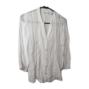CHICO'S Sheer Swirl Tucked Front Button Down Shirt Size Small 0 Fairycore Blouse